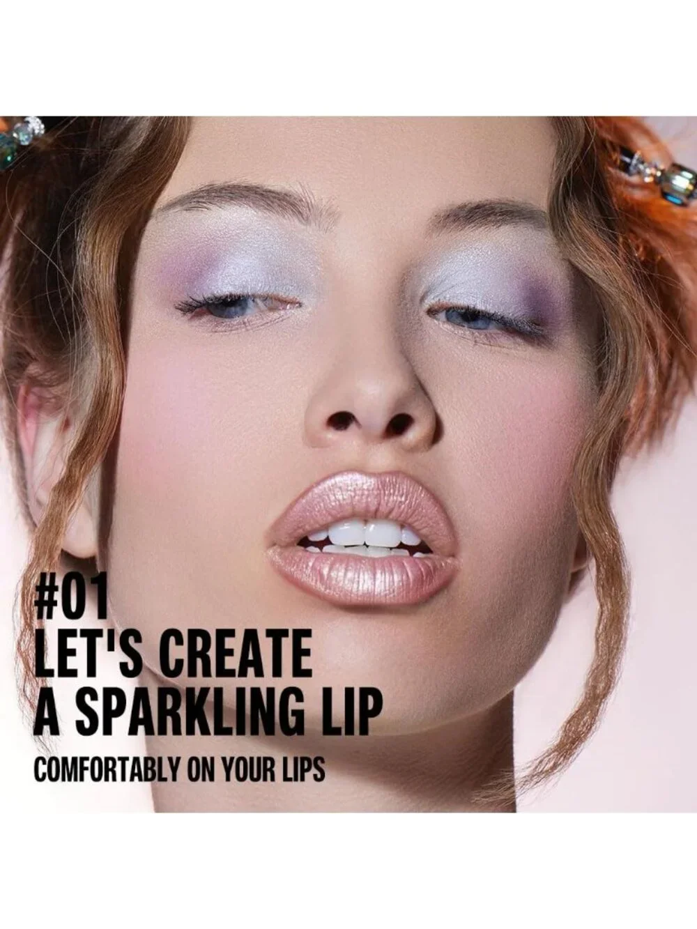 Women 1Pcs -01 Pink Shimmery Metallic Cone-Tip Glitter Lipstick and Lip Liner